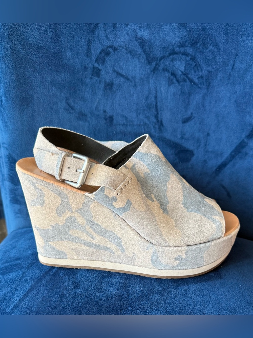 Dolce Vita beige and light grey Suede Camo Wedge Sandals